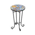 Table d'appoint intérieure et extérieure avec plateau en carrelage et pieds volutes pour balcon et jardin