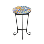 Table d'appoint intérieure et extérieure avec plateau en carrelage et pieds volutes pour balcon et jardin
