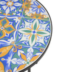 Table d'appoint intérieure et extérieure avec plateau en carrelage et pieds volutes pour balcon et jardin