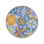 Table d'appoint intérieure et extérieure avec plateau en carrelage et pieds volutes pour balcon et jardin