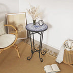 Table d'appoint intérieure et extérieure avec plateau en carrelage et pieds volutes pour balcon et jardin
