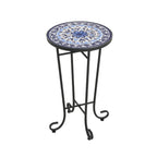Table d'appoint intérieure et extérieure avec plateau en carrelage et pieds volutes pour balcon et jardin