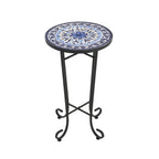 Table d'appoint intérieure et extérieure avec plateau en carrelage et pieds volutes pour balcon et jardin