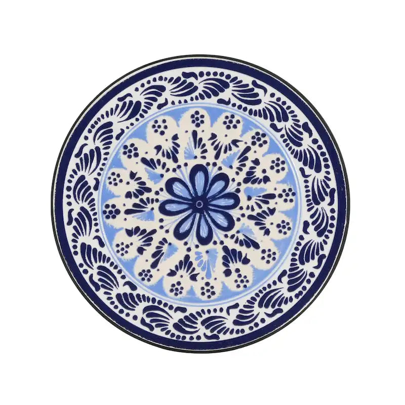 Table d'appoint intérieure et extérieure avec plateau en carrelage et pieds volutes pour balcon et jardin