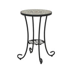 Table d'appoint de patio ronde, petite table de bout, support de plante avec plateau en céramique florale et étagère de rangement pour salle d'étude, jardin