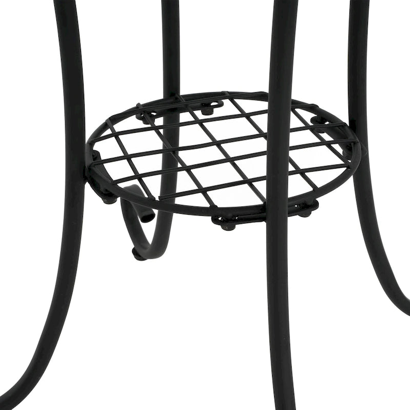 Table d'appoint de patio ronde, petite table de bout, support de plante avec plateau en céramique florale et étagère de rangement pour salle d'étude, jardin