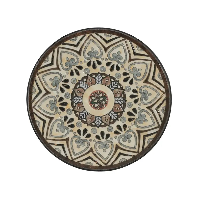 Table d'appoint de patio ronde, petite table de bout, support de plante avec plateau en céramique florale et étagère de rangement pour salle d'étude, jardin