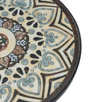 Table d'appoint de patio ronde, petite table de bout, support de plante avec plateau en céramique florale et étagère de rangement pour salle d'étude, jardin