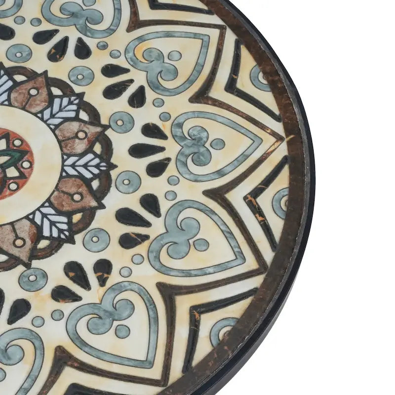 Table d'appoint de patio ronde, petite table de bout, support de plante avec plateau en céramique florale et étagère de rangement pour salle d'étude, jardin