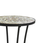 Table d'appoint de patio ronde, petite table de bout, support de plante avec plateau en céramique florale et étagère de rangement pour salle d'étude, jardin