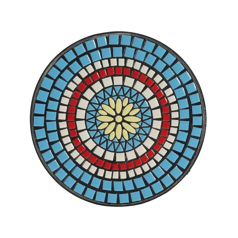 Table d'appoint de patio ronde, petite table de bout, support de plante avec plateau en céramique florale et étagère de rangement pour salle d'étude, jardin