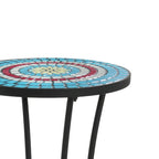 Table d'appoint de patio ronde, petite table de bout, support de plante avec plateau en céramique florale et étagère de rangement pour salle d'étude, jardin