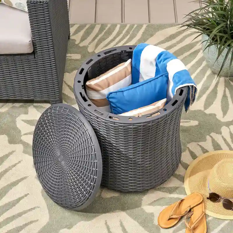 Table d'appoint d'extérieur Wicker Side Table, table d'appoint pivotante avec espace de rangement pour jardin et arrière-cour, table de patio portable