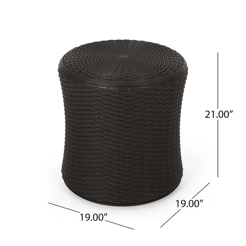 Table d'appoint d'extérieur Wicker Side Table, table d'appoint pivotante avec espace de rangement pour jardin et arrière-cour, table de patio portable