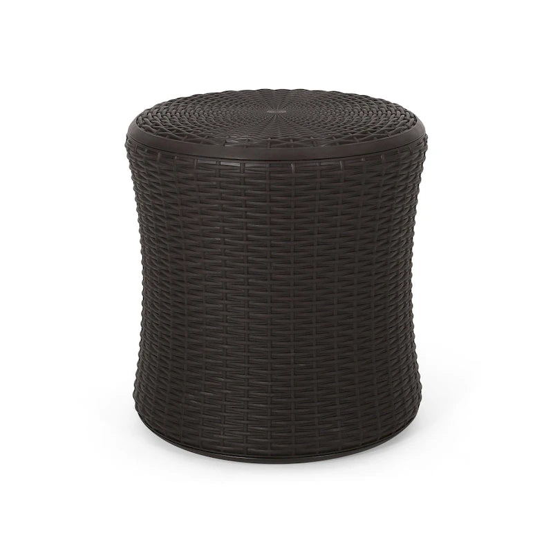 Table d'appoint d'extérieur Wicker Side Table, table d'appoint pivotante avec espace de rangement pour jardin et arrière-cour, table de patio portable