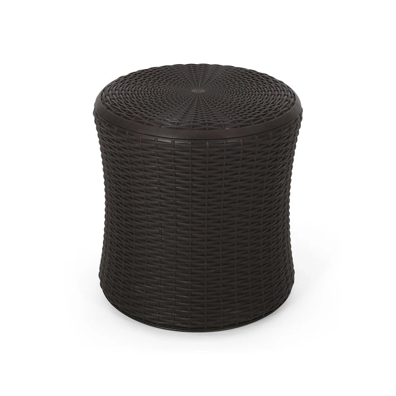 Table d'appoint d'extérieur Wicker Side Table, table d'appoint pivotante avec espace de rangement pour jardin et arrière-cour, table de patio portable