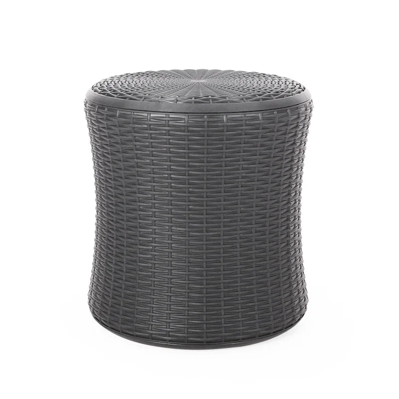 Table d'appoint d'extérieur Wicker Side Table, table d'appoint pivotante avec espace de rangement pour jardin et arrière-cour, table de patio portable
