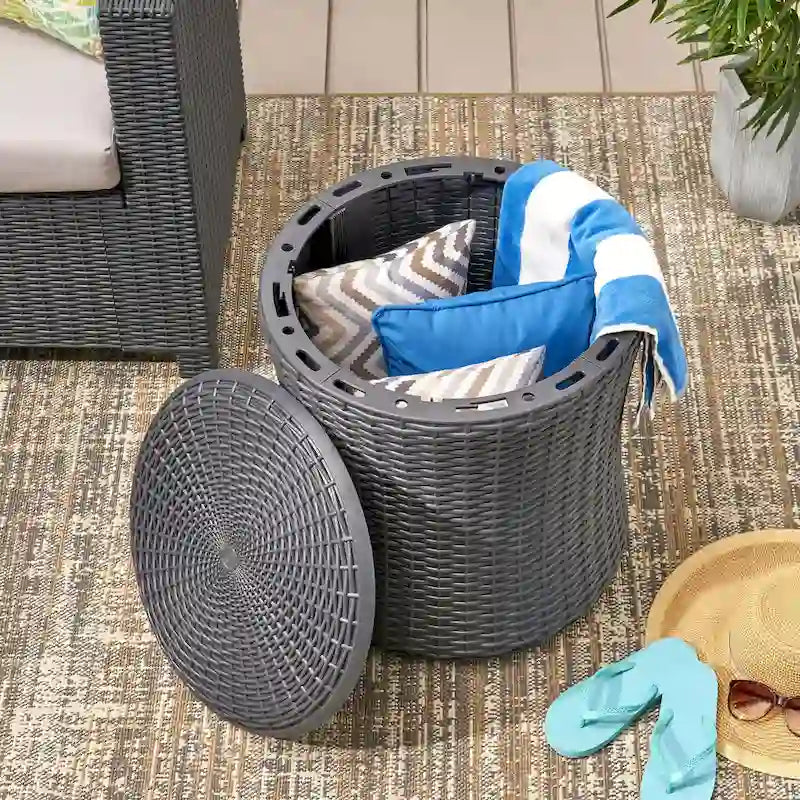 Table d'appoint d'extérieur Wicker Side Table, table d'appoint pivotante avec espace de rangement pour jardin et arrière-cour, table de patio portable