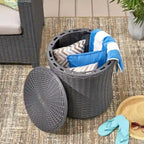 Table d'appoint d'extérieur Wicker Side Table, table d'appoint pivotante avec espace de rangement pour jardin et arrière-cour, table de patio portable