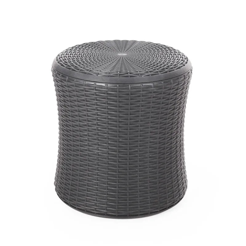 Table d'appoint d'extérieur Wicker Side Table, table d'appoint pivotante avec espace de rangement pour jardin et arrière-cour, table de patio portable