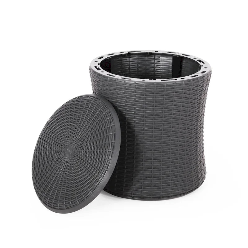 Table d'appoint d'extérieur Wicker Side Table, table d'appoint pivotante avec espace de rangement pour jardin et arrière-cour, table de patio portable