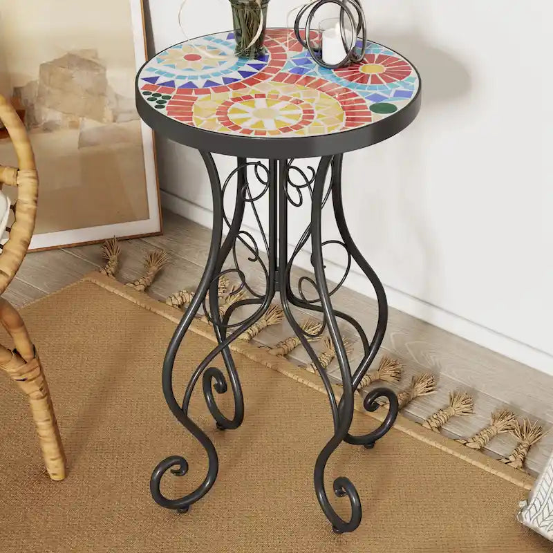 Patio Side Table Weather-Resistant Accent Table End Table Round Coffee Table Plant Stand for Indoor Outdoor Use