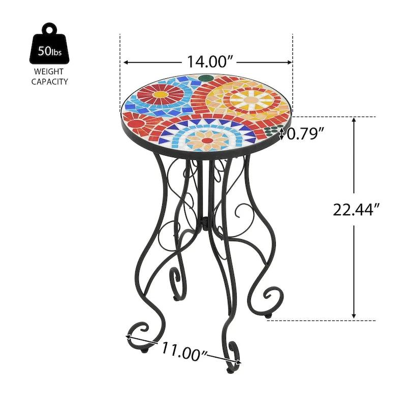 Table d'appoint de patio Résistante aux intempéries Table d'appoint Table basse ronde Support de plantes pour usage intérieur et extérieur