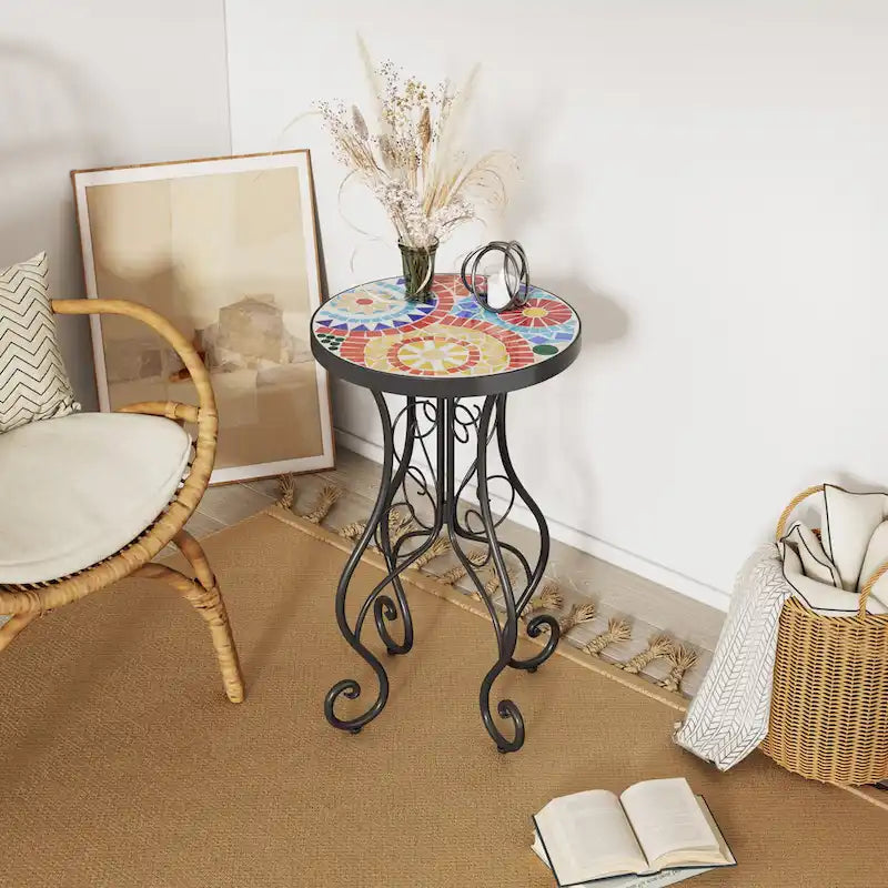 Table d'appoint de patio Résistante aux intempéries Table d'appoint Table basse ronde Support de plantes pour usage intérieur et extérieur