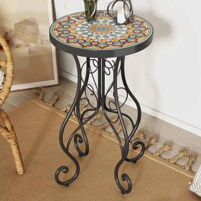 Table d'appoint de patio Résistante aux intempéries Table d'appoint Table basse ronde Support de plantes pour usage intérieur et extérieur