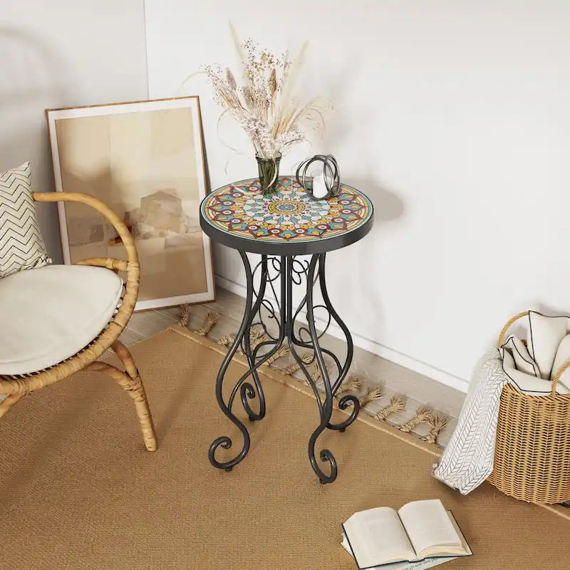 Table d'appoint de patio Résistante aux intempéries Table d'appoint Table basse ronde Support de plantes pour usage intérieur et extérieur