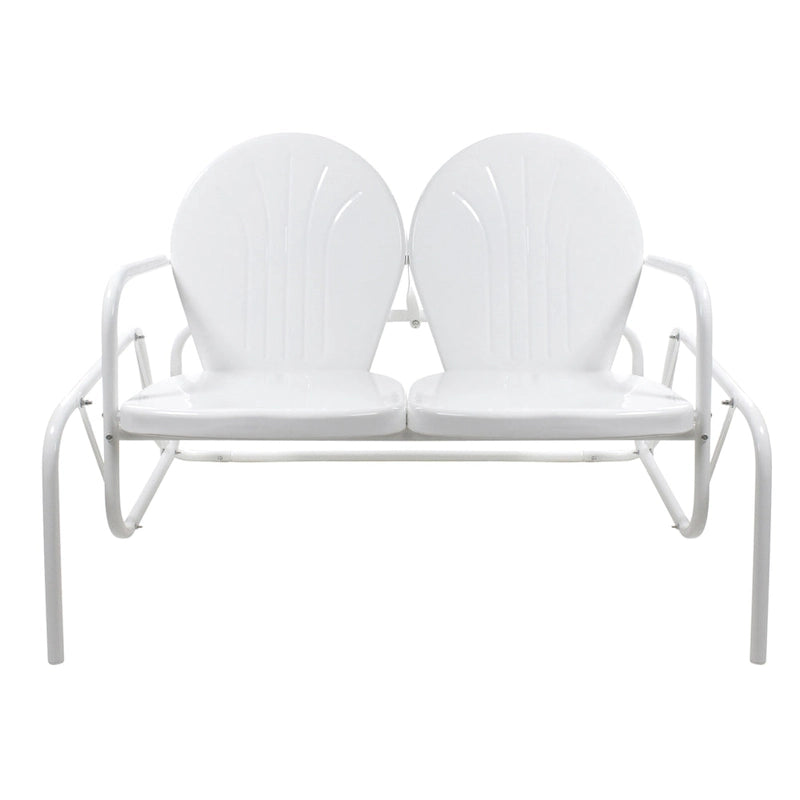 48.25 Outdoor Retro 2-Person Metal Tulip Double Glider Patio Chair, White