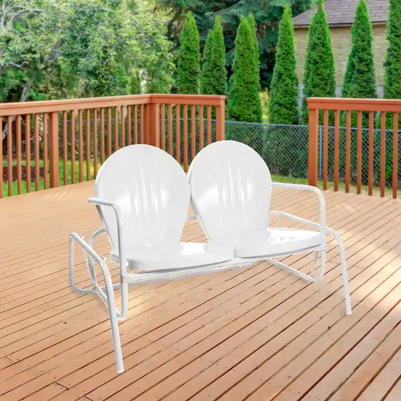 Fauteuil à bascule double en métal rétro tulipe pour 2 personnes de 48,25 po, blanc