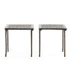 Tables d'appoint d'extérieur, lot de 2, tables d'appoint carrées pour terrasse, tables de chevet avec plateau en treillis tressé