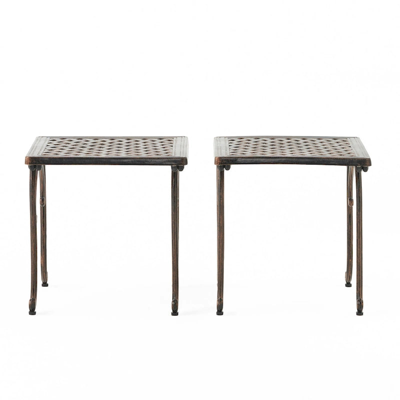 Tables d'appoint d'extérieur, lot de 2, tables d'appoint carrées pour terrasse, tables de chevet avec plateau en treillis tressé