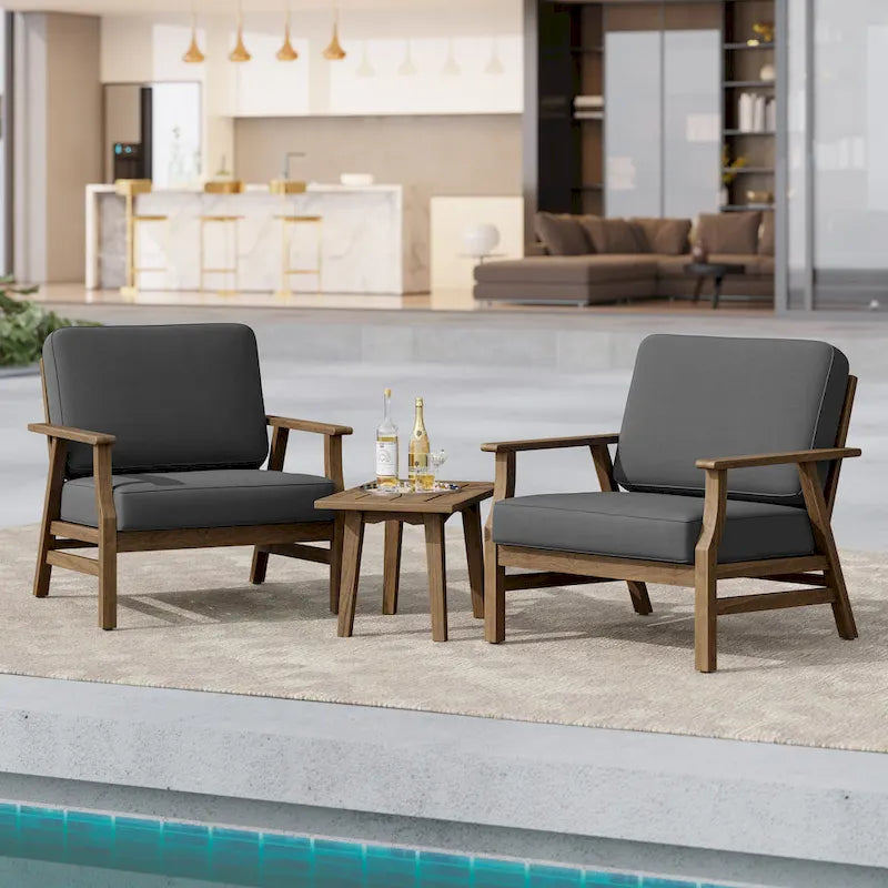 Jamie 2 Set 31 W Outdoor Acacia Wood Club Chairs with Cushions