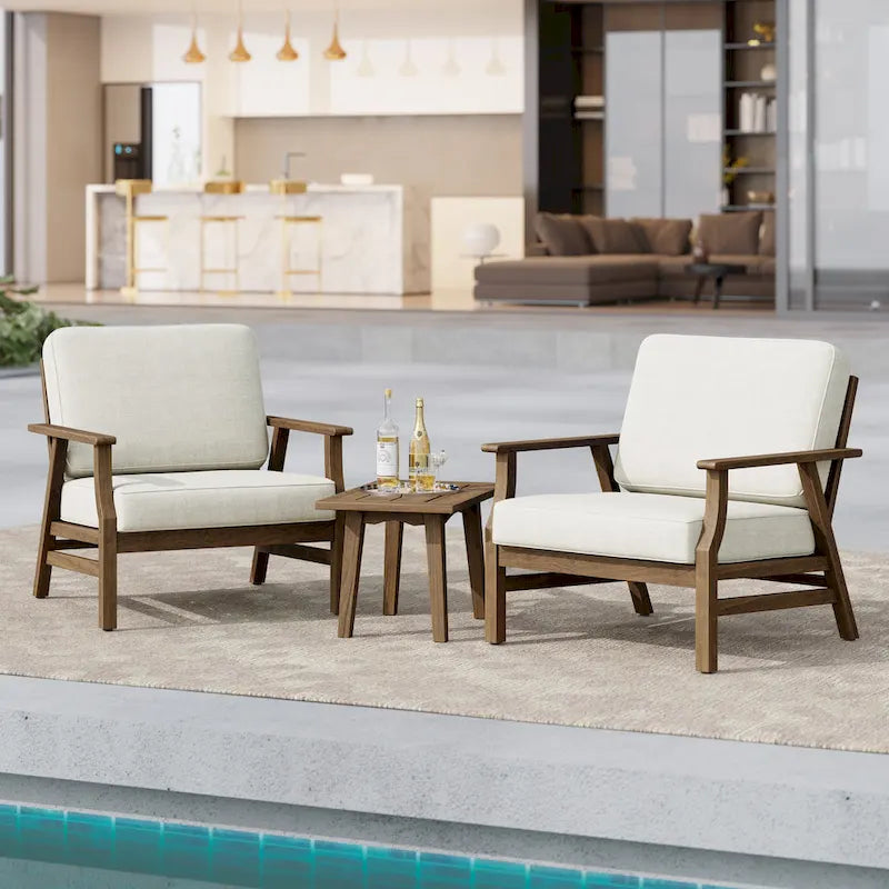 Jamie, lot de 2 fauteuils de club d'extérieur en bois d'acacia avec coussins, 31 po L.