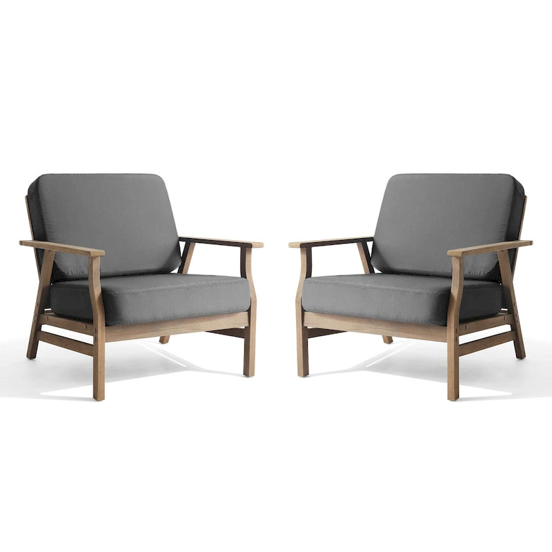 Jamie, lot de 2 fauteuils de club d'extérieur en bois d'acacia avec coussins, 31 po L.