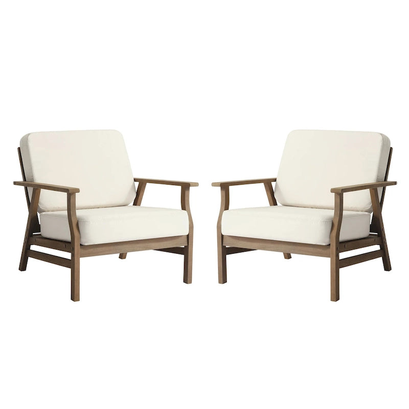 Jamie, lot de 2 fauteuils de club d'extérieur en bois d'acacia avec coussins, 31 po L.
