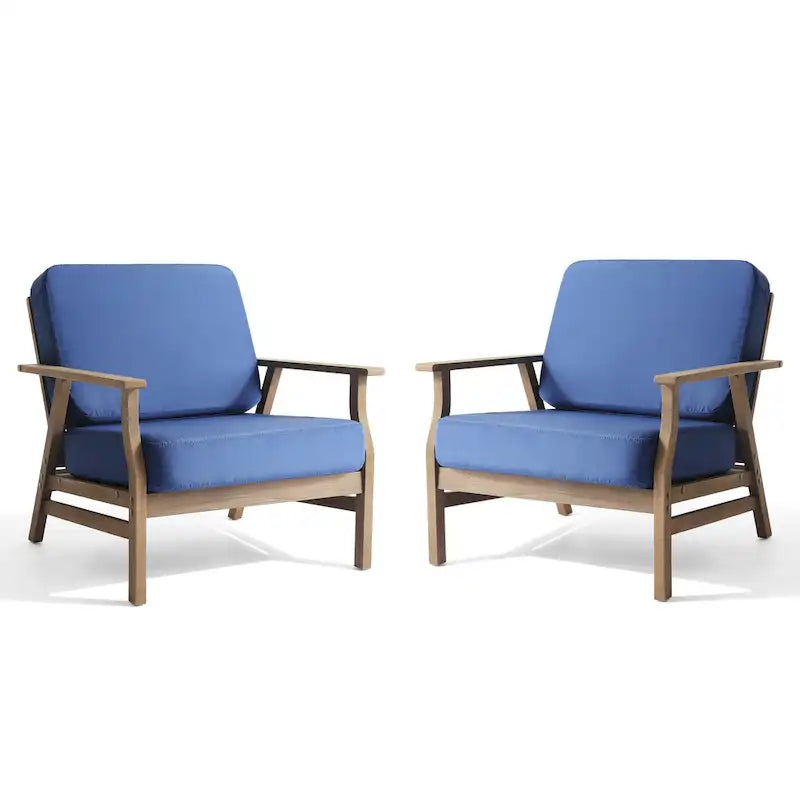 Jamie, lot de 2 fauteuils de club d'extérieur en bois d'acacia avec coussins, 31 po L.