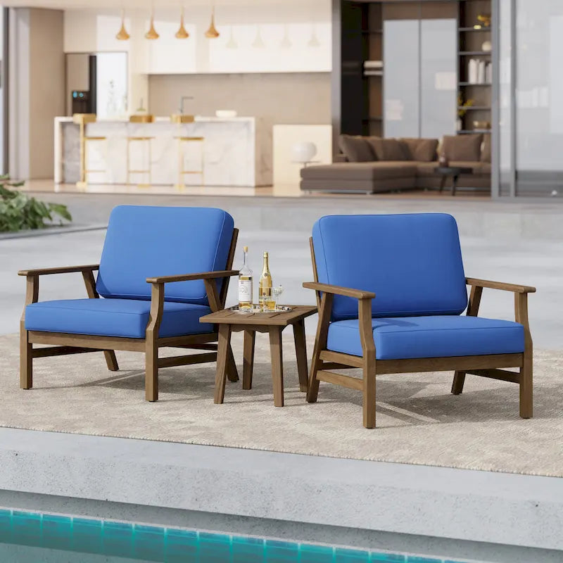 Jamie, lot de 2 fauteuils de club d'extérieur en bois d'acacia avec coussins, 31 po L.