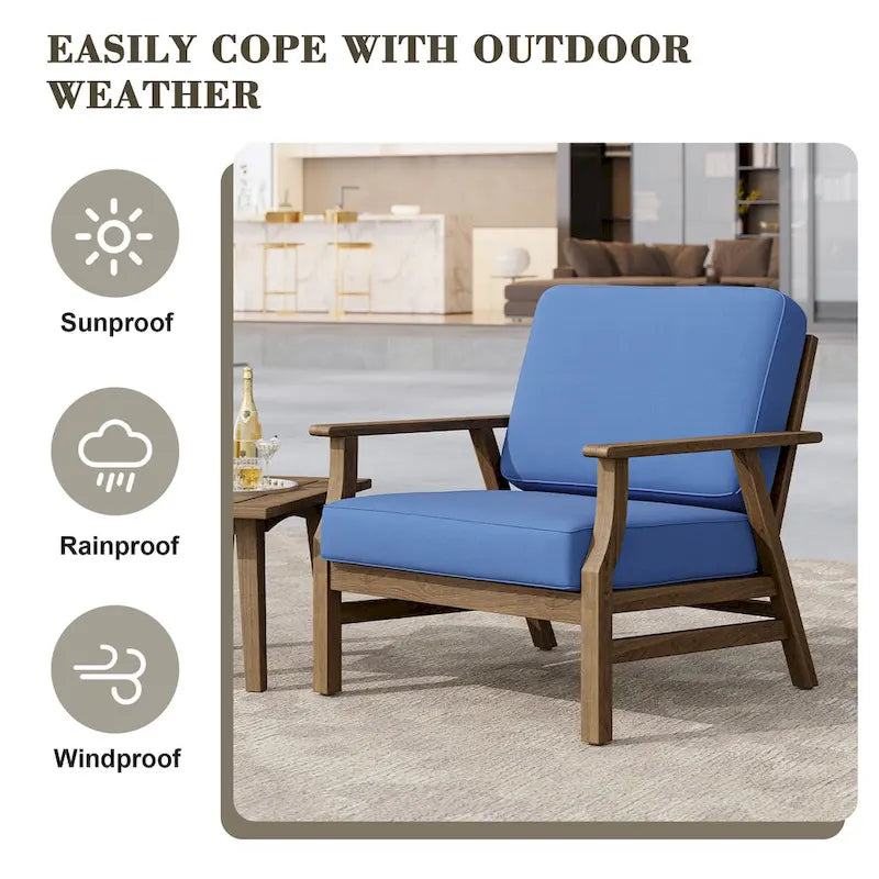 Jamie, lot de 2 fauteuils de club d'extérieur en bois d'acacia avec coussins, 31 po L.