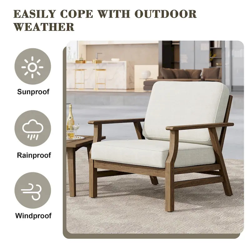 Jamie, lot de 2 fauteuils de club d'extérieur en bois d'acacia avec coussins, 31 po L.
