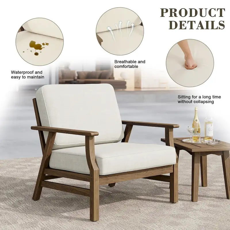 Jamie, lot de 2 fauteuils de club d'extérieur en bois d'acacia avec coussins, 31 po L.