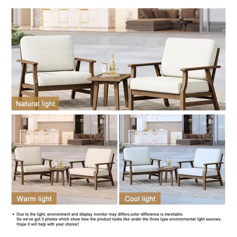 Jamie, lot de 2 fauteuils de club d'extérieur en bois d'acacia avec coussins, 31 po L.