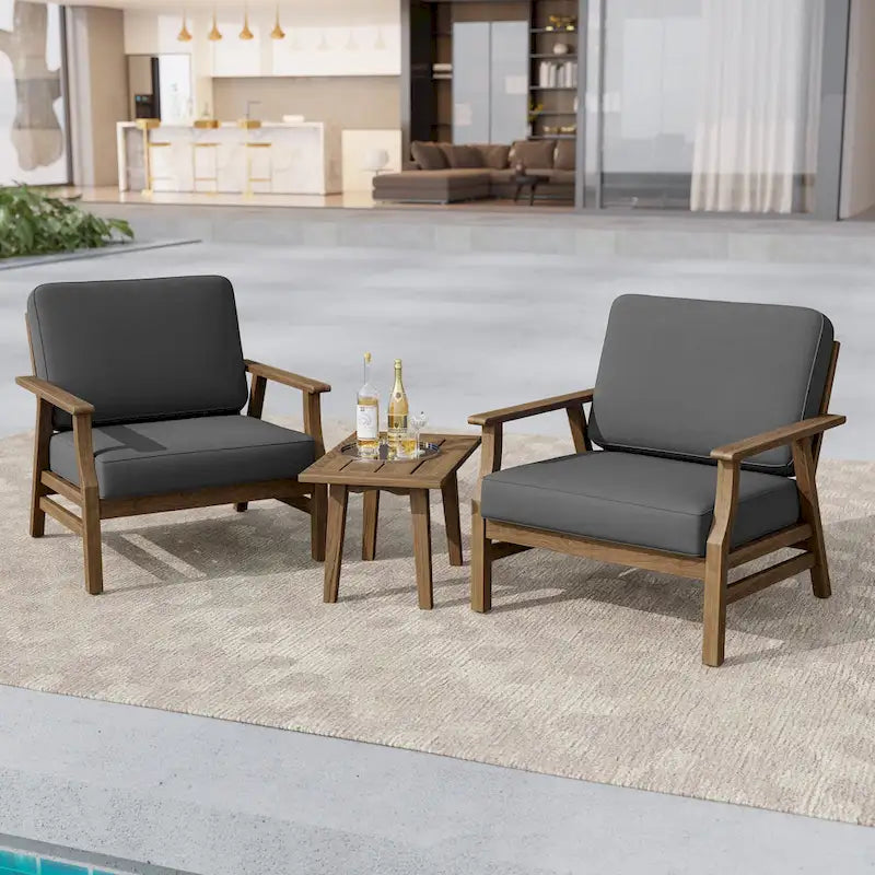 Jamie, lot de 2 fauteuils de club d'extérieur en bois d'acacia avec coussins, 31 po L.