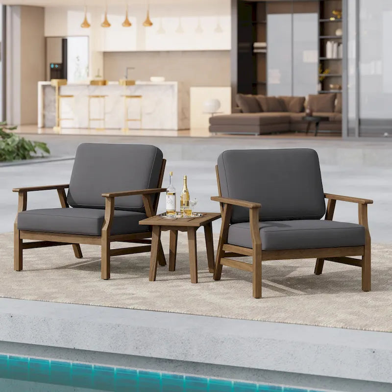 Jamie, lot de 2 fauteuils de club d'extérieur en bois d'acacia avec coussins, 31 po L.