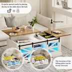 Table basse à LED avec plateau relevable et porte coulissante style grange