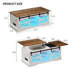 Table basse à LED avec plateau relevable et porte coulissante style grange