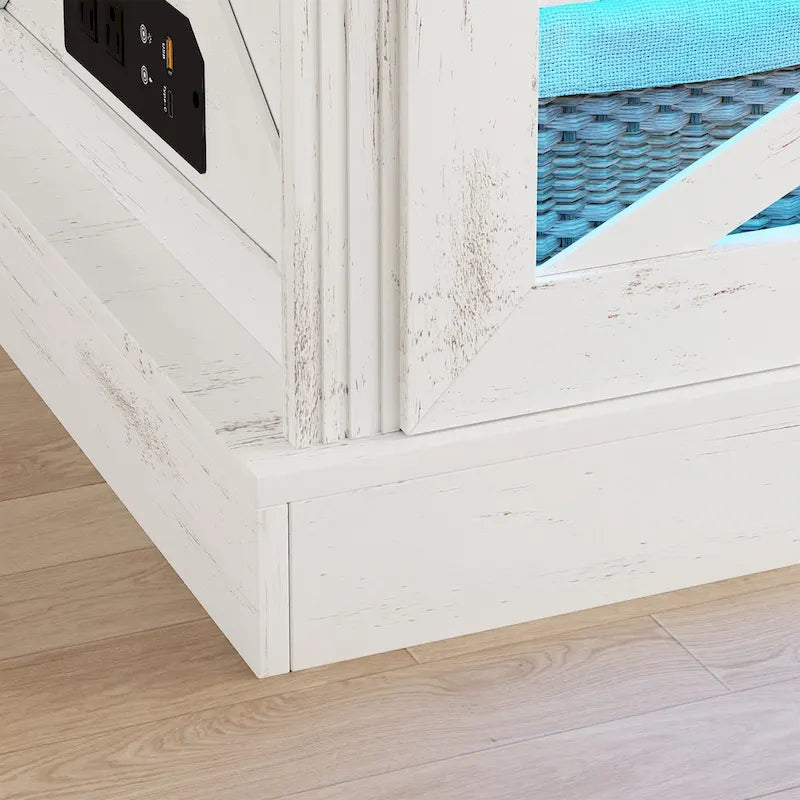 Table basse à LED avec plateau relevable et porte coulissante style grange