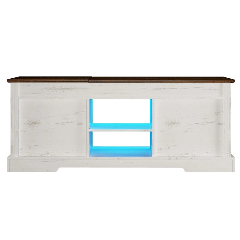 Table basse à LED avec plateau relevable et porte coulissante style grange